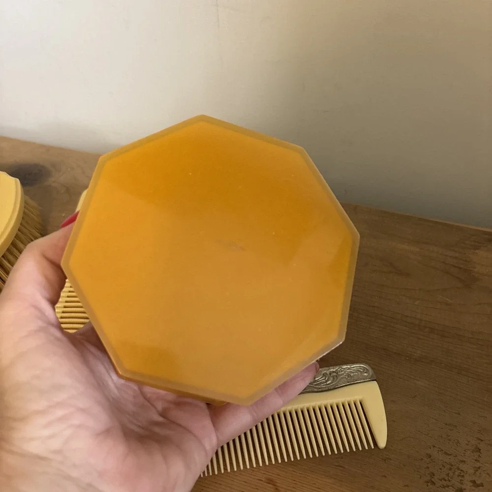 Vintage octagonal celluloid vanity Set